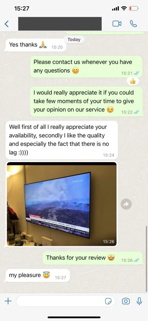WhatsApp customer message screenshot 2 IPTV Bears review feedback